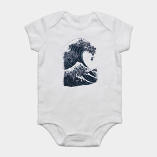 The Great Wave of Black Pug Baby Bodysuit